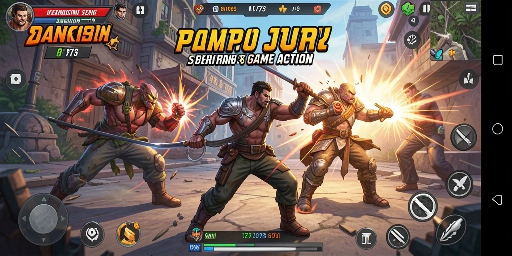 Screenshot utama D73 menampilkan aksi pertarungan mengasyikkan.