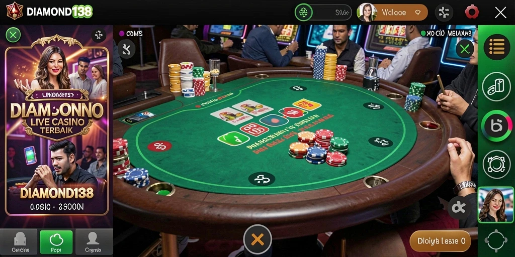 Tangkapan layar gameplay DIAMOND138 dengan dealer langsung yang interaktif.