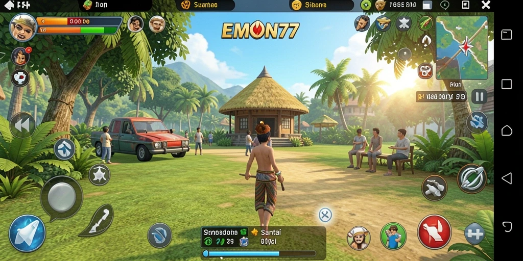 Tampilan gameplay EMON77 dengan berbagai level menarik dan penuh warna.