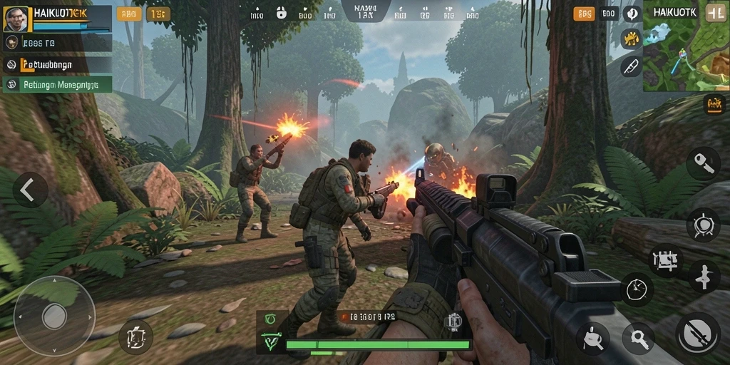 Screenshot gameplay HAIKUOTK menampilkan pertarungan mendebarkan dalam TPS.