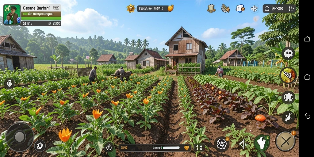 Screenshot menunjukkan gameplay bertani yang imersif dan interaktif.