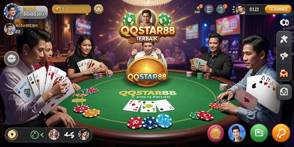 Tampilan screenshot gameplay QQSTAR88 yang menampilkan suasana poker yang mendebarkan.
