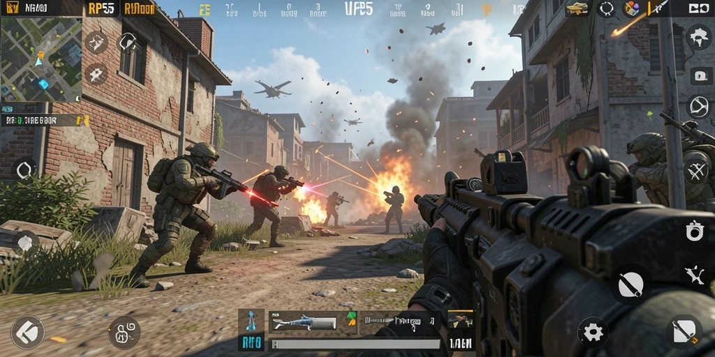 Tangkapan layar gameplay RP55 yang menegangkan di medan perang.