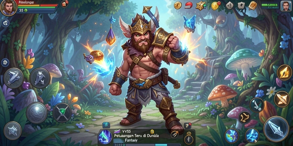 Tangkapan layar menunjukkan aksi seru dalam game VV55 dengan berbagai misi petualangan.