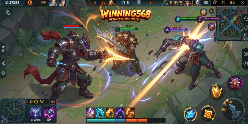 Tangkapan layar gameplay WINNING568 dengan pertarungan seru di arena MOBA.