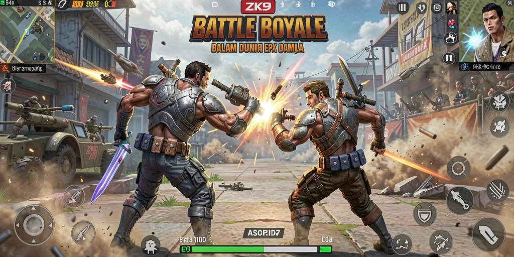 Tangkapan layar ZK9 menampilkan aksi seru dalam pertempuran Battle Royale.