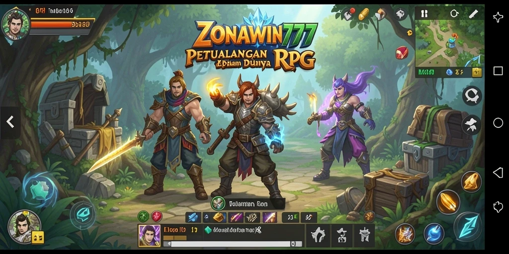 Gameplay ZONAWIN777 menampilkan pertempuran RPG yang seru dan mendebarkan.